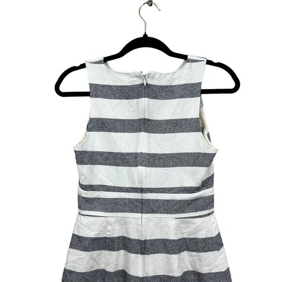 J. Crew Womens Sheath Dress Linen Blend Striped Basket Weave Gray Cream Sz 0 - Picture 5 of 5